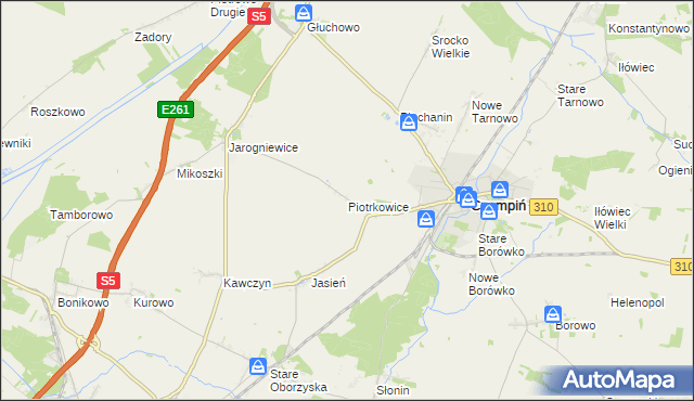 mapa Piotrkowice gmina Czempiń, Piotrkowice gmina Czempiń na mapie Targeo
