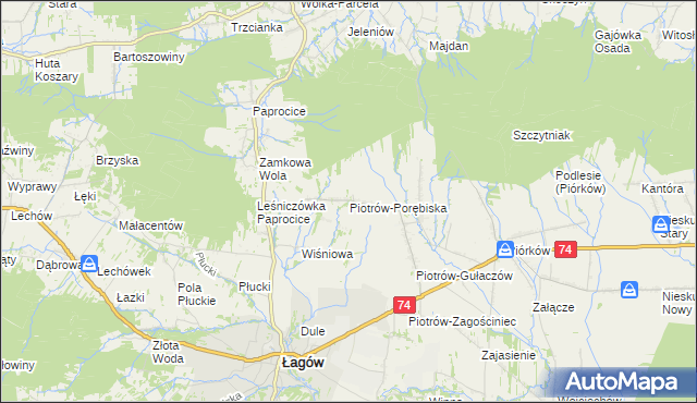 mapa Piotrów-Porębiska, Piotrów-Porębiska na mapie Targeo