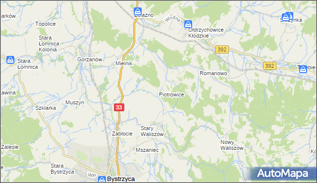 mapa Piotrowice gmina Bystrzyca Kłodzka, Piotrowice gmina Bystrzyca Kłodzka na mapie Targeo