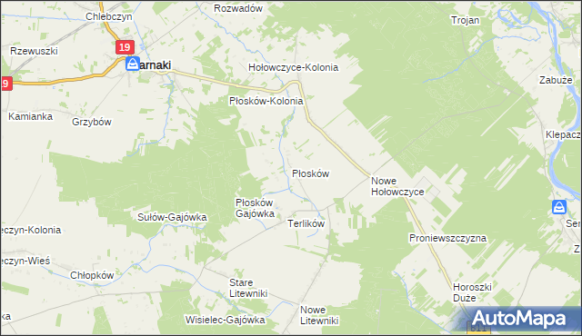 mapa Płosków gmina Sarnaki, Płosków gmina Sarnaki na mapie Targeo