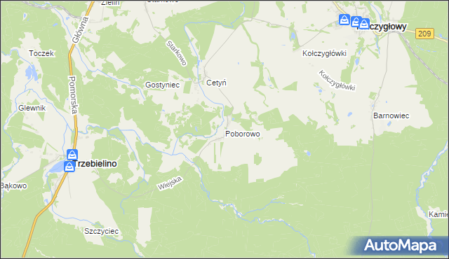 mapa Poborowo gmina Trzebielino, Poborowo gmina Trzebielino na mapie Targeo