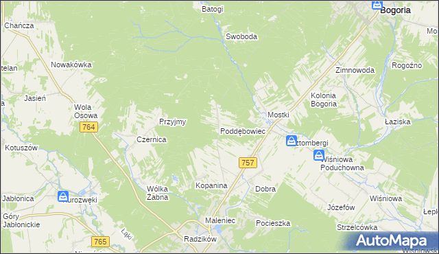 mapa Poddębowiec, Poddębowiec na mapie Targeo