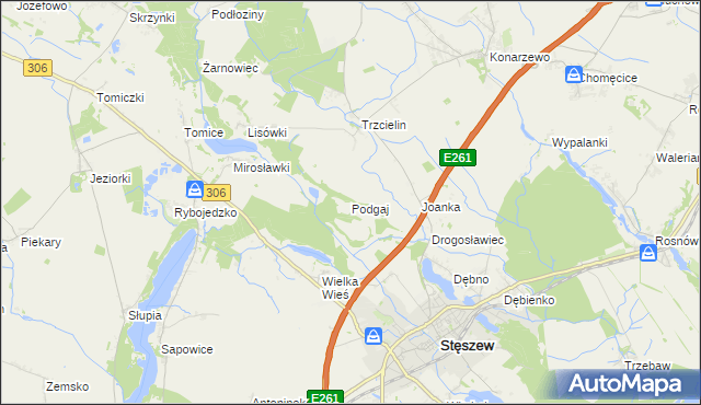 mapa Podgaj gmina Dopiewo, Podgaj gmina Dopiewo na mapie Targeo