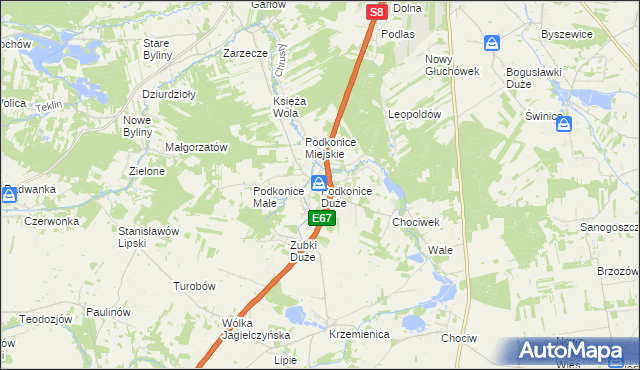 mapa Podkonice Duże, Podkonice Duże na mapie Targeo