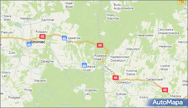 mapa Podlesie Małe gmina Stromiec, Podlesie Małe gmina Stromiec na mapie Targeo