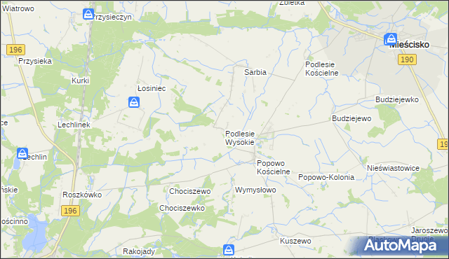 mapa Podlesie Wysokie, Podlesie Wysokie na mapie Targeo