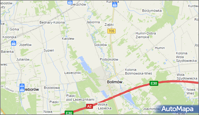 mapa Podsokołów, Podsokołów na mapie Targeo