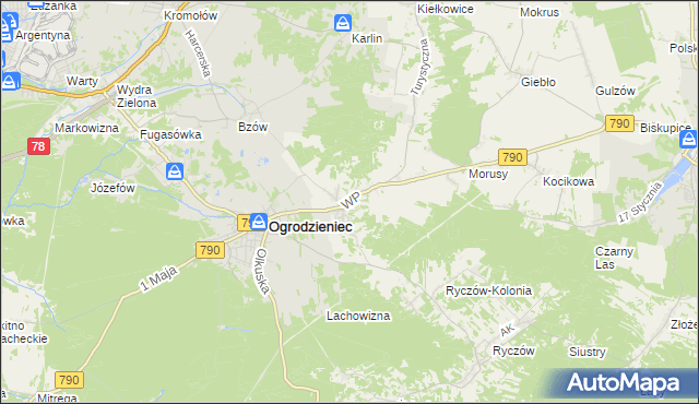 mapa Podzamcze gmina Ogrodzieniec, Podzamcze gmina Ogrodzieniec na mapie Targeo