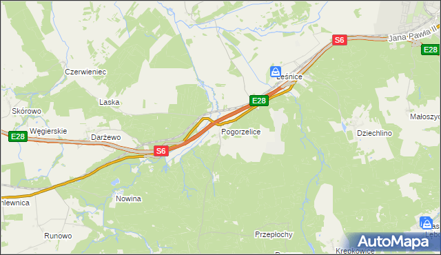 mapa Pogorzelice, Pogorzelice na mapie Targeo