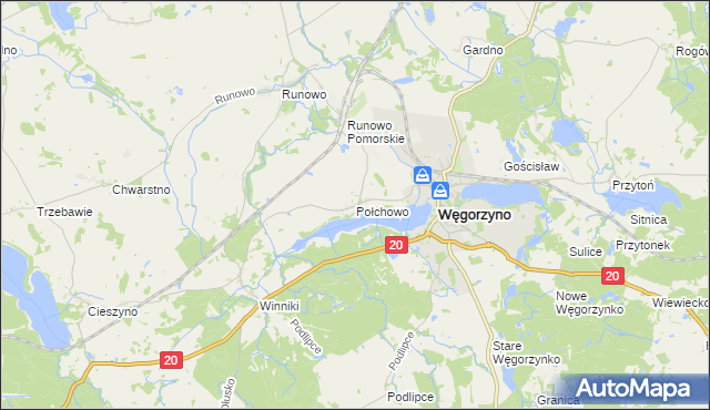 mapa Połchowo gmina Węgorzyno, Połchowo gmina Węgorzyno na mapie Targeo