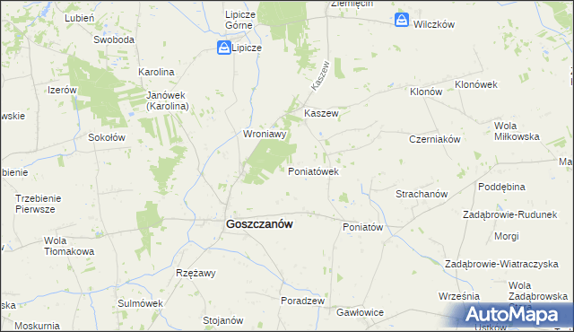 mapa Poniatówek gmina Goszczanów, Poniatówek gmina Goszczanów na mapie Targeo