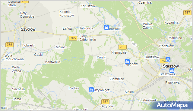 mapa Ponik gmina Staszów, Ponik gmina Staszów na mapie Targeo