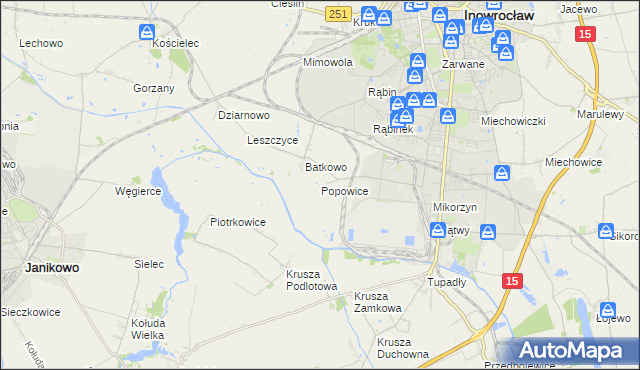 mapa Popowice gmina Inowrocław, Popowice gmina Inowrocław na mapie Targeo