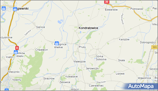 mapa Prusy gmina Kondratowice, Prusy gmina Kondratowice na mapie Targeo