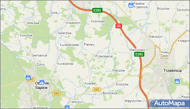 mapa Przecławice gmina Oborniki Śląskie, Przecławice gmina Oborniki Śląskie na mapie Targeo