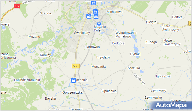 mapa Przydatki gmina Brodnica, Przydatki gmina Brodnica na mapie Targeo