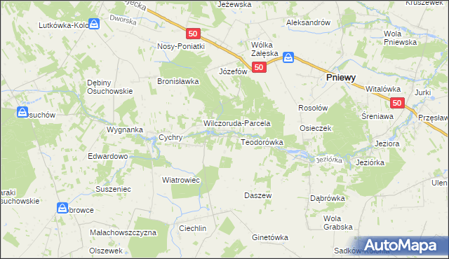 mapa Przykory gmina Pniewy, Przykory gmina Pniewy na mapie Targeo