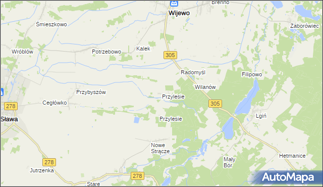 mapa Przylesie gmina Wijewo, Przylesie gmina Wijewo na mapie Targeo