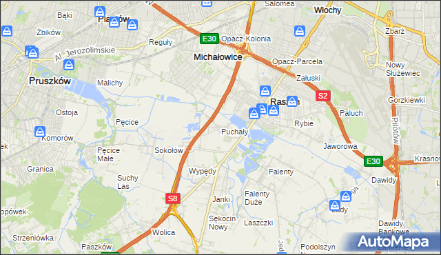 mapa Puchały gmina Raszyn, Puchały gmina Raszyn na mapie Targeo