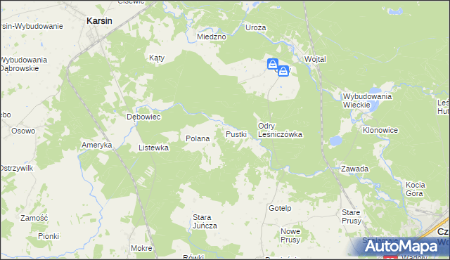 mapa Pustki gmina Czersk, Pustki gmina Czersk na mapie Targeo