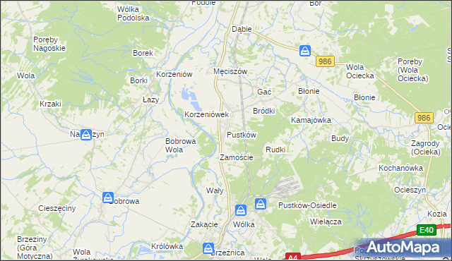 mapa Pustków gmina Dębica, Pustków gmina Dębica na mapie Targeo