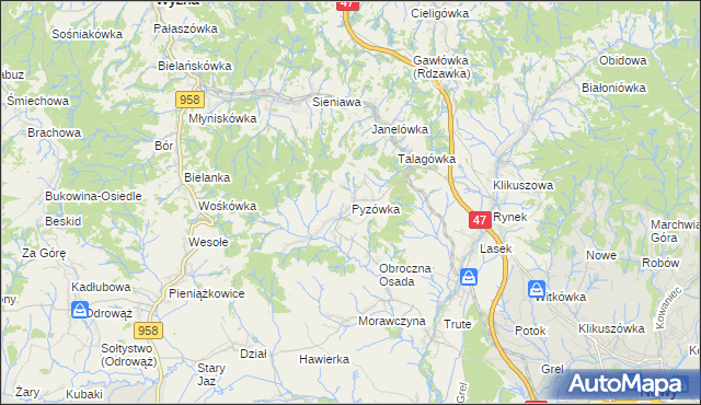 mapa Pyzówka, Pyzówka na mapie Targeo