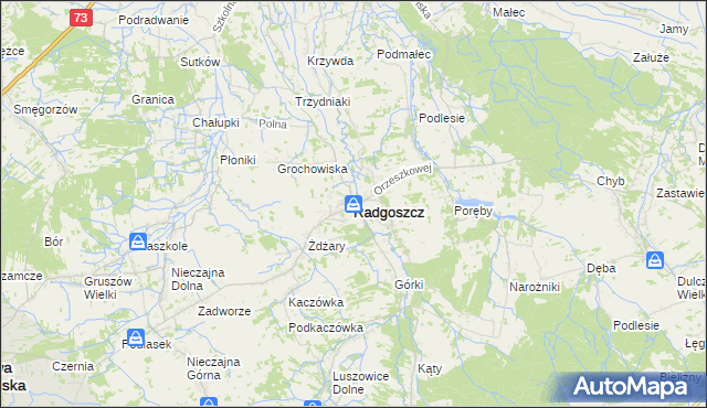 mapa Radgoszcz powiat dąbrowski, Radgoszcz powiat dąbrowski na mapie Targeo