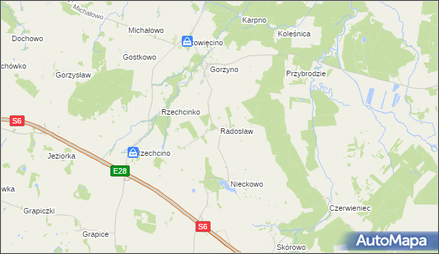 mapa Radosław gmina Potęgowo, Radosław gmina Potęgowo na mapie Targeo