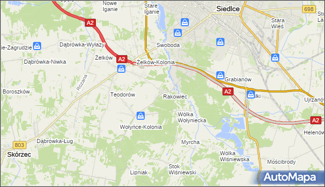 mapa Rakowiec gmina Siedlce, Rakowiec gmina Siedlce na mapie Targeo