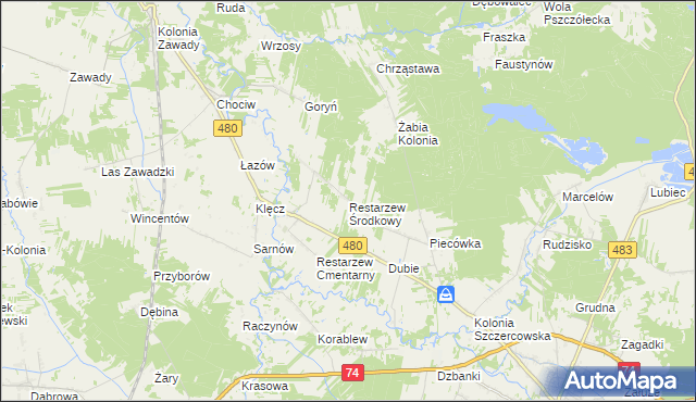 mapa Restarzew Środkowy, Restarzew Środkowy na mapie Targeo