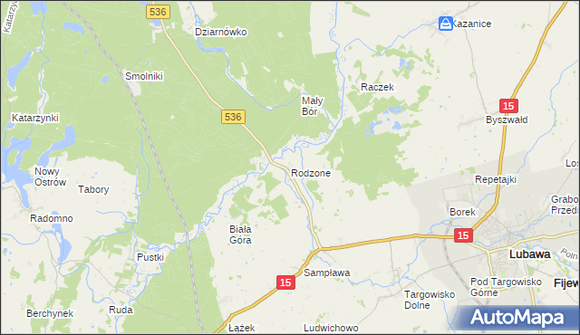 mapa Rodzone gmina Lubawa, Rodzone gmina Lubawa na mapie Targeo