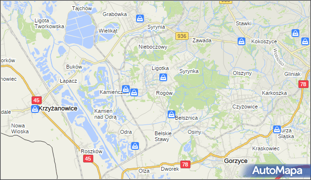 mapa Rogów gmina Gorzyce, Rogów gmina Gorzyce na mapie Targeo