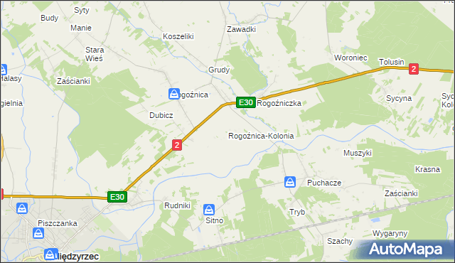 mapa Rogoźnica-Kolonia, Rogoźnica-Kolonia na mapie Targeo