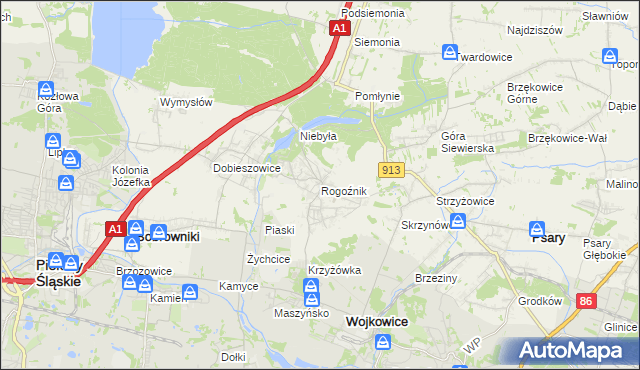 mapa Rogoźnik gmina Bobrowniki, Rogoźnik gmina Bobrowniki na mapie Targeo