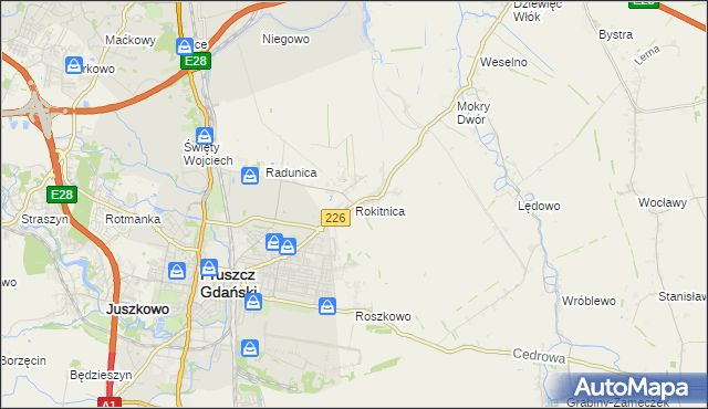 mapa Rokitnica gmina Pruszcz Gdański, Rokitnica gmina Pruszcz Gdański na mapie Targeo