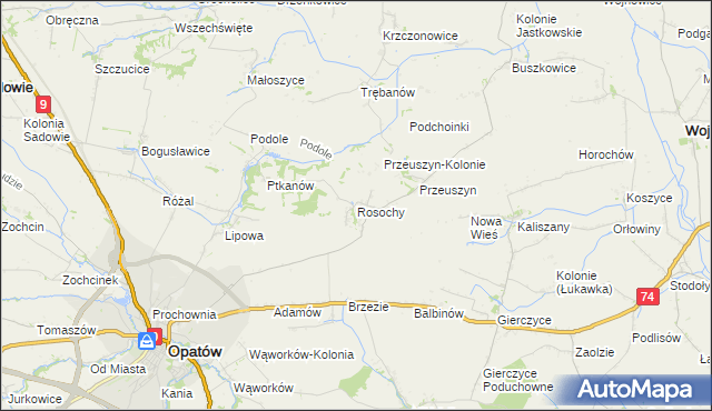 mapa Rosochy gmina Opatów, Rosochy gmina Opatów na mapie Targeo