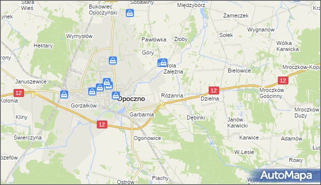 mapa Różanna gmina Opoczno, Różanna gmina Opoczno na mapie Targeo