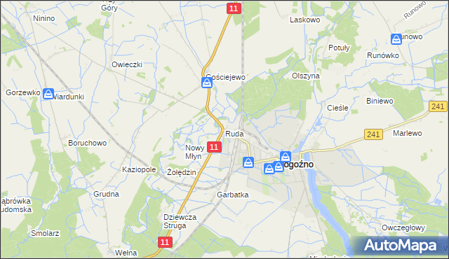 mapa Ruda gmina Rogoźno, Ruda gmina Rogoźno na mapie Targeo