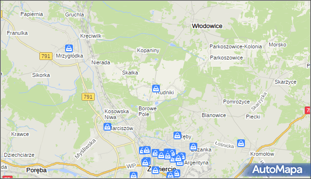 mapa Rudniki gmina Włodowice, Rudniki gmina Włodowice na mapie Targeo