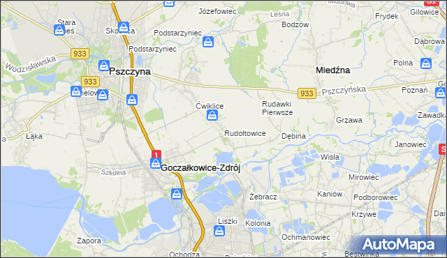 mapa Rudołtowice, Rudołtowice na mapie Targeo