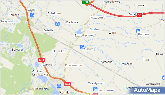 mapa Runowo gmina Kórnik, Runowo gmina Kórnik na mapie Targeo