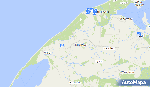 mapa Rusinowo gmina Postomino, Rusinowo gmina Postomino na mapie Targeo