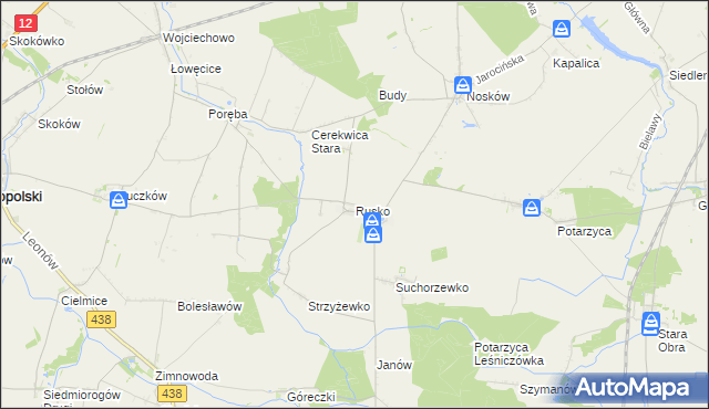 mapa Rusko gmina Jaraczewo, Rusko gmina Jaraczewo na mapie Targeo