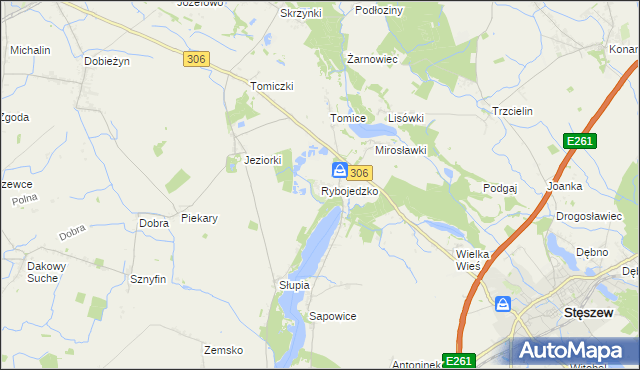mapa Rybojedzko gmina Stęszew, Rybojedzko gmina Stęszew na mapie Targeo