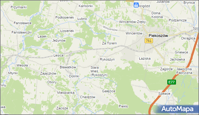 mapa Rykoszyn, Rykoszyn na mapie Targeo