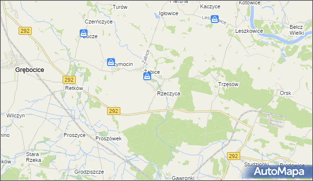 mapa Rzeczyca gmina Grębocice, Rzeczyca gmina Grębocice na mapie Targeo