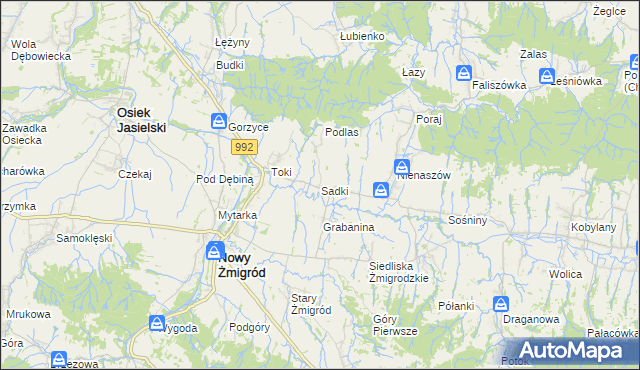 mapa Sadki gmina Nowy Żmigród, Sadki gmina Nowy Żmigród na mapie Targeo