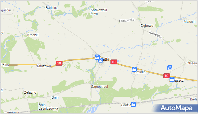 mapa Sadki powiat nakielski, Sadki powiat nakielski na mapie Targeo