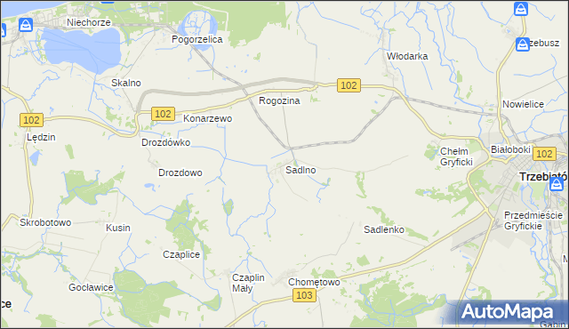 mapa Sadlno gmina Trzebiatów, Sadlno gmina Trzebiatów na mapie Targeo