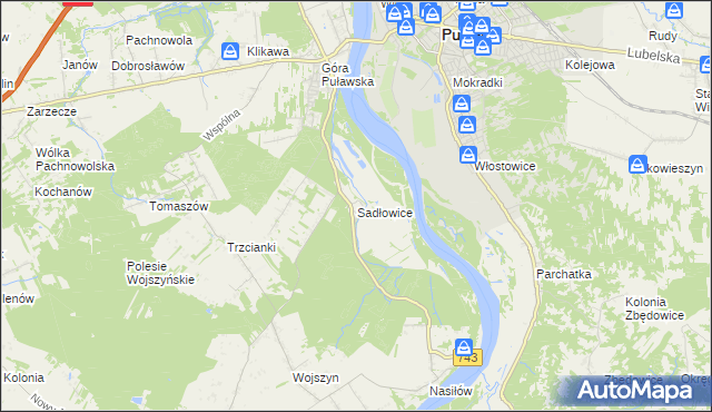 mapa Sadłowice gmina Puławy, Sadłowice gmina Puławy na mapie Targeo